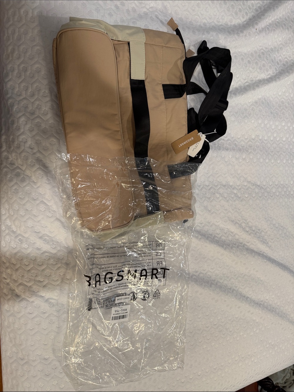 Weekend Travel Duffel Bag in Beige and Black